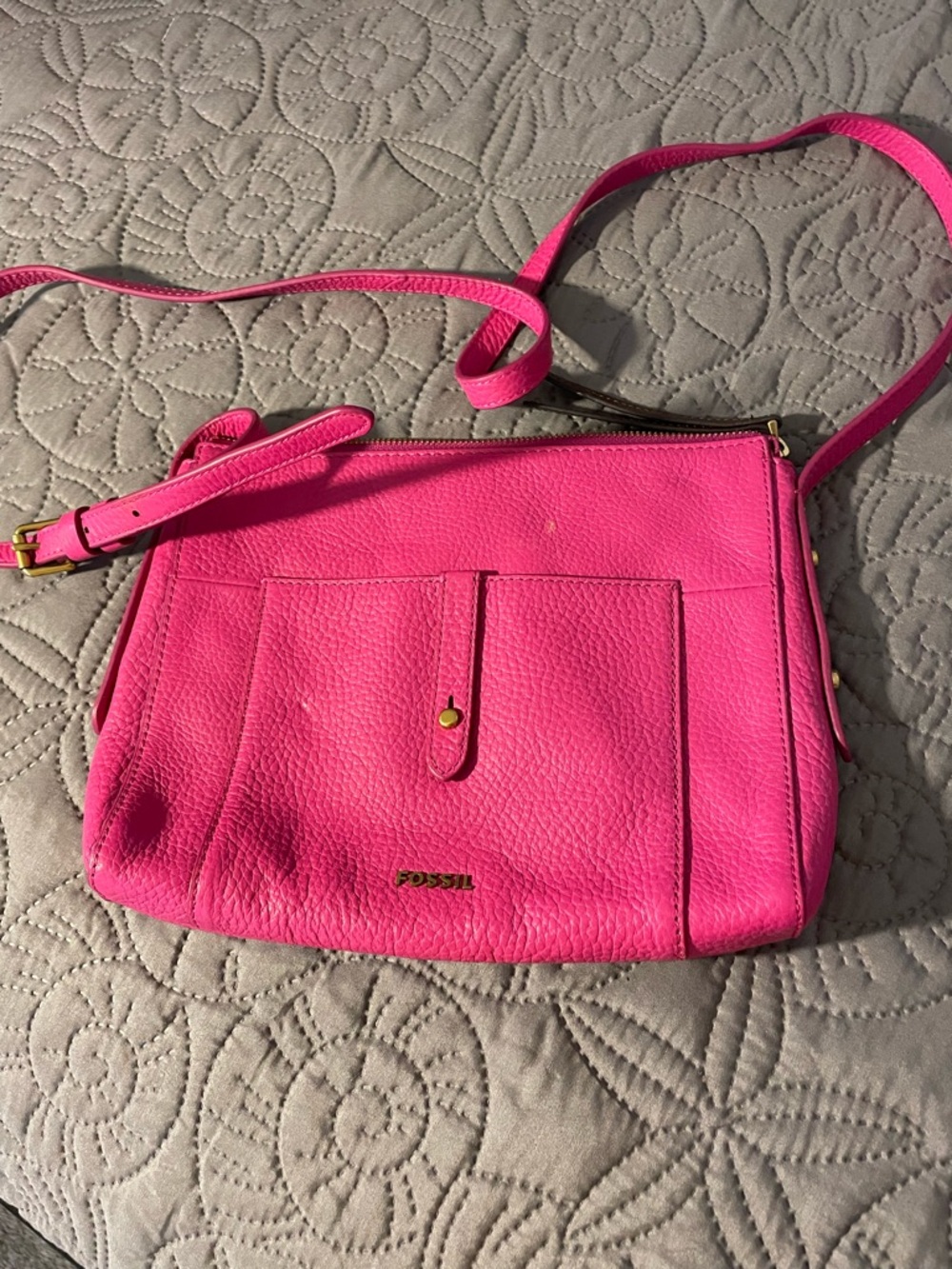 Fossil Hot Pink Pebbled Leather Crossbody Bag